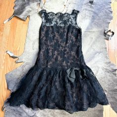 Vintage 60s goth coquette black lace dress with bow detail and plunging waist  No size listed fits like a S - M 60s Goth, Goth Coquette, Coquette Black, Black Lace Dress, Vintage 60s, Bow Detail, Dress With Bow, Dress Clothes For Women, Waist Size