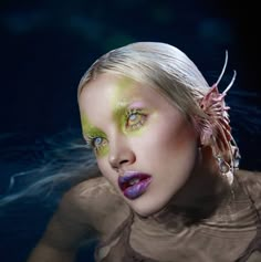 Green Make Up Eyes, Alien Make-up, Mermaidcore Aesthetic, Fairy Look, Water Makeup, No Ordinary Girl, Modern Makeup, 3d Canvas