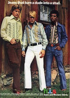 70's fashions....a young Nick Nolte in the middle. 1970s Mens Fashion, Nick Nolte, 70s Mens Fashion, 1970s Men, 70s Men, Look Retro, Fashion Fail, James Dean, Old Ads