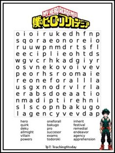 an image of a word search with the words in english and japanese characters on it