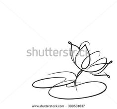 a single line drawing of a lotus flower on top of a lily pad with water droplets