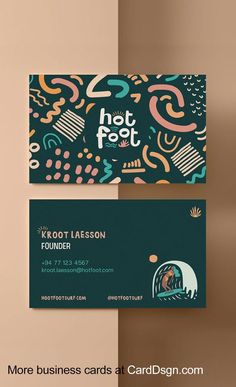 two business cards with different designs on them