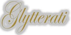 the word glytteratti is written in gold and silver lettering on a white background