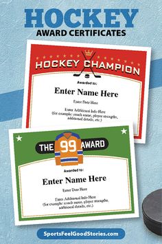 two hockey certificates with the number 99 on them