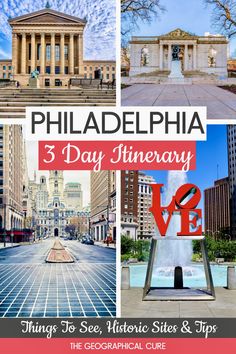 Pinterest pin for 3 days in Philadelphia Philadelphia Itinerary, Vermont Fall, East Coast Usa, Historic Landmarks, Independence Hall, Road Trip Destinations