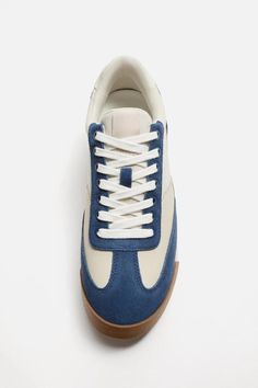 MULTI-PIECE SNEAKERS - Blue | ZARA United States Casual High-top Sneakers With Rubber Heel Cap, Casual Blue Sneakers With Rubber Heel Cap, High-top Leather Sneakers With Color Block, Casual Leather High-top Sneakers With Contrasting Heel, Leather Color Block Sneakers For Streetwear, Blue Color Block High-top Sneakers, Zara Sporty Sneakers With Round Toe, Zara Low-top Sneakers With Contrast Sole, Sporty Blue Color Block Sneakers