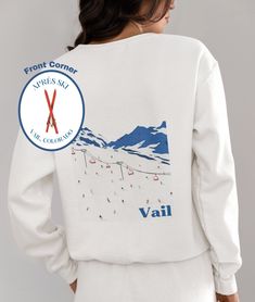 Introducing our Vail Vintage-Inspired Sweatshirt, a timeless ode to Vail's rustic charm and mountain allure.  Featuring a vintage-inspired design, this sweatshirt effortlessly captures the essence of classic Vail style. With its retro graphics and laid-back vibe, this unisex crewneck is perfect for everyone's outdoor adventures, apres ski gatherings, or simply lounging in cozy comfort.  Whether you're hitting the slopes or strolling through town, this sweatshirt is a must-have addition to your mountain trip.  Embrace the spirit of Vail with our vintage-inspired tee and let your style soar to new heights. Ideal for any situation, a unisex heavy blend crewneck sweatshirt is pure comfort. These garments are made from polyester and cotton. This combination helps designs come out looking fresh Ski Club Sweatshirt, Ski Trip Sweatshirt, Casual Crew Neck Sweater For Ski Season, Casual Crew Neck Sweatshirt For Ski Season, Winter Loungewear Sweatshirt With Screen Print, Ski Graphic Design, Vail Style, Vintage Vail, Aspen Style