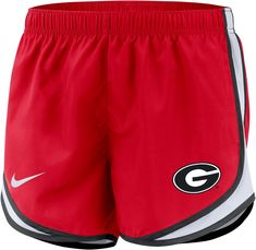 Design Relaxed, standard fit shorts Elastic waistband with drawcord Polyester mesh side panels Interior pockets for storing small personal items Mesh panels on the sides help you stay cool Style and Team Spirit Team logo screen-printed at right leg Swoosh™ design trademark Technology Integrated Dri-FIT® moisture-wicking technology Additional Details Machine washable Officially licensed collegiate product Georgia Bulldog Leggings, Women's Running Shorts, Georgia Bulldog, Nike Tempo, Red Zone, Running Shorts Women, Early Spring Outfits, Nike Red, Georgia Bulldogs