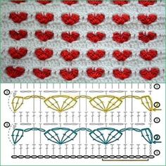 the crochet hearts are being used to make an applique