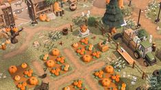 an aerial view of a farm with pumpkins