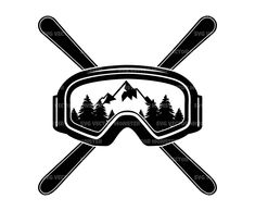 ski goggles with trees and mountains in the background