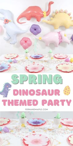 the dinosaur themed party is ready to be eaten and put on the table for guests