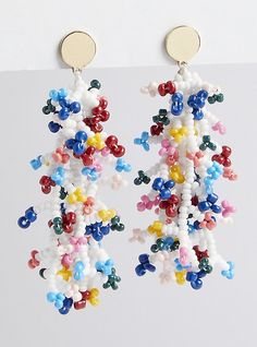 FIT Measures 3”. MATERIALS + CARE Base metal and beads. Imported. . DETAILS High shine finish. Reef design. The best plus size women's multicolor reef statement earring earrings in multi.