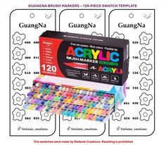 an advertisement for acrylic markers with the names and numbers on it in different colors