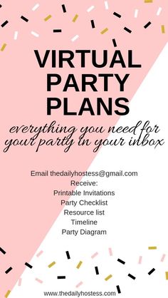 the virtual party plans flyer is shown with confetti and sprinkles