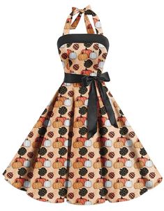 Achieve pumpkin perfection with Retro Stage's 1950s Halter Strap Patchwork Dress. Fall in love with the vintage charm and autumn vibes. 1930 Clothes, Halloween Dresses, Pumpkin Patterns, Retro Stage, Vestidos Retro, Oc Stuff, 1950s Dresses, Gatsby Dress, Outfit Styles