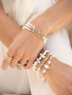 18kt gold plated brass freshwater pearl CZ set of 2 6.5" with 1" extender each Pearl Cuff, Polished Pebble, Back Necklace, Chain Anklet, Gold Plated Chains, Bracelet Sizes, Pearl Bracelet, Gold Plating, Pearl Jewelry