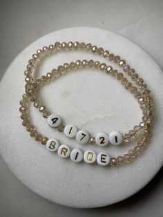 Custom made letter bracelets perfect for bride and bridal party Mrs Bracelet, Bride Bracelets Diy, Bride Friendship Bracelet, Wedding Friendship Bracelet, Bridesmaid Bracelet Diy, Bridal Party Bracelets, Letter Bracelets, Bride Bracelet, Fav Products