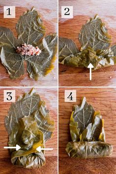 step by step instructions on how to make stuffed leaves