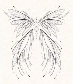 a drawing of an angel's wings in black and white