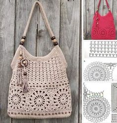 the crochet bag is shown with instructions to make it and how to use it