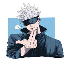 an anime character with white hair and black glasses holding his hand up to his face