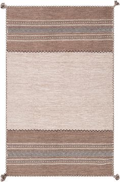 a beige rug with fringes on the bottom and two horizontal stripes in the middle