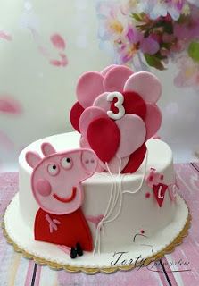 pep the pig birthday cake with balloons on top