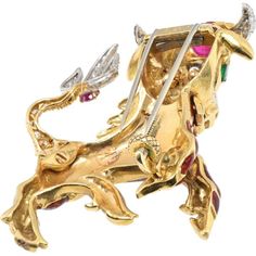 Explore the dimensions of design, where meticulous craftsmanship meets modern luxury in the exquisite David Webb Platinum & 18K Yellow Gold Red Enamel Bull Brooch. This timeless piece is a testament to elegance and sophistication, featuring cabochon and pear-cut rubies totaling approximately 3.0 carats that infuse a rich, vibrant allure into the brooch. Complementing this are pear-cut emeralds weighing around 0.25 carats, adding a delightful pop of color and a touch of refined elegance.The brilliance of this brooch is further enhanced by brilliant-cut and 8x8-cut diamonds, totaling approximately 1.20 carats, which create a mesmerizing sparkle, catching the light with every movement. Its dimensions, approximately 6.0 x 5.7 cm, make it a statement piece that commands attention and elevates a Luxury Cabochon Brooches For Anniversary, Luxury Anniversary Brooches With Cabochon, Exquisite Collectible Jewelry Brooch, Exquisite Collectible Brooch Jewelry, Fine Jewelry Hallmarked Yellow Gold Brooches, Hallmarked Yellow Gold Fine Jewelry Brooches, Hallmarked Yellow Gold Brooches, Fine Jewelry, Fine Jewelry Yellow Gold Hallmarked Brooches, Luxury Gold Brooches With Cabochon