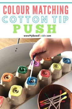 colour matching cotton tip colour activity for toddlers - a great fine motor activity for one year olds, two year olds or three year olds - #myboredtoddler #diyresources #diytoys #finemotorskills #finemotoractivity #toddleractivity #toddleractiviteis Colour Activity For Toddlers, Color Activities For Toddlers, Activities For One Year Olds, Fine Motor Activity, Activity For Toddlers, Toddler Activity, Fine Motor Skills Activities, Motor Skills Activities