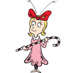 a cartoon girl holding a candy cane