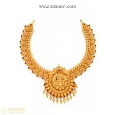 22K Gold 'Lakshmi' Necklace (Temple Jewellery)  - 235-GN2270 - Buy this Latest Indian Gold Jewelry Design in 48.800 Grams for a low price of  $2,680.20 30gm Gold Necklace Design, Temple Jewelry Necklaces With Jewels For Festivals, Jeweled Pendant Necklace For Festivals, Festival Temple Jewelry Necklaces With Jewels, Luxury Jeweled Pendant Necklace For Festivals, Festival Pendant Necklace With Jewels, Gold Necklace Set 20 Grams Latest, Latest 20 Grams Gold Necklace Designs, Rani Haram