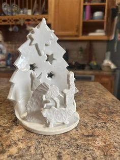 Set a candle or tea light inside or behind this hand built glaze pottery piece Air Dry Clay Nativity, Nativity Candle, Pottery Nativity, Candle Silhouette, Clay Nativity, Pottery Shapes, Glaze Pottery, Pottery Candle, Clay Ornaments