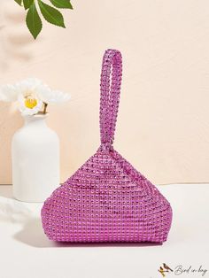 BirdinBag - Compact Rhinestone Embellished Fashion Handbag Pink Handheld Bag With Rhinestones, Pink Rhinestone Handheld Bag, Handheld Pink Rhinestone Bag, Pink Embellished Top Handle Bag, Pink Details, Novelty Bags, Mini Fashion, Fashion Handbags, Top Handle