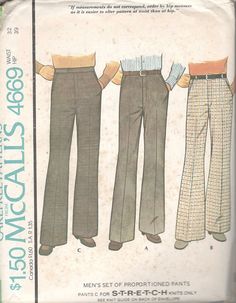 McCalls 4669 1970s Mens Proportioned Pants Pattern Denim Retro Stretch Bottoms With Pockets, Vintage Stretch Pants With Pockets, Retro Slim-fit Bottoms With Pockets, Vintage Stretch Pants, Retro Fitted Bottoms With Pockets, Vintage Stretch Bottoms For Work, Bridal Sewing Patterns, 70s Fashion Men, Fashion Through The Decades