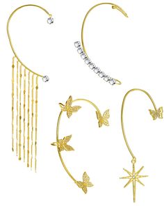 PRICES MAY VARY. 4PCS ONE SET: 4Pcs One Set; Butterfly/Long Tassel/Starfish/Shiny CZ, Can only Used on the Right Ear, Tassel and Butterfly Design Add Uniqueness to your Look, Meet your Daily Wear, Make you More Elegant and Charming QUALITY MATERIAL: Made of High Quality Copper with Shiny CZ, Gold Plating Climber Earrings will Keep on Your Ear and not Easy to Loose DELICATE DESIGN: 4Pcs Different Styles, Butterfly Represent Beauty, Loyalty and Freedom, Symbolize People’s Pursuit of Perfect Love, Earrings No Piercing, Fake Earrings, Tassel Earing, Climber Earrings, Cz Earrings, Butterfly Earrings, Cuff Earrings, Butterfly Design, Chain Earrings