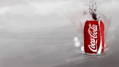 a can of coca - cola is being thrown into the air by an object that appears to be exploding