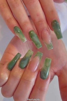 Trying to elevate your nail game with STUNNING marble nails? You've come to the right place.. I've compiled a list with SO many beautiful and unique marble nail designs that will surely make your nails stand out. People will seriously stop you in the streets to ask where you got your manicure! Marble nails are Jade Nails, Green Acrylic Nails, Hands Art, Colorful Nails, Green Nail, Classy Acrylic Nails, Orange Nails, Pretty Acrylic Nails