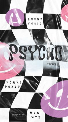 a black and white checkered pattern with the word psychic on it's side