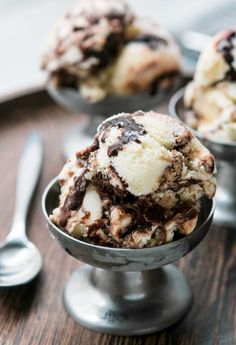 two scoops of ice cream with chocolate chunks