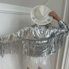 Bling Birthday Party, Cowgirl Bachelorette Party Outfits, Cowgirl Jacket, Cowgirl Photoshoot, Cowgirl Bachelorette Parties, Fringe Clothing, Bachelorette Party Dress, Cowgirl Bachelorette