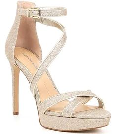 Women's Bridal & Wedding Shoes | Dillard's Silver Heels Prom, Elegant Shoes Heels, Pageant Shoes, Strappy Platform Sandals, Ankle Strap Block Heel, Bridal Heels, Wedding Shoes Heels, Glitter Heels, Gianni Bini Shoes