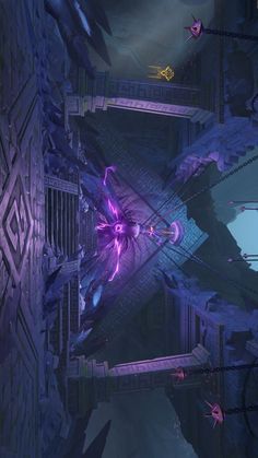 an image of a sci - fi space station with purple lights in the middle of it