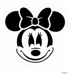 a minnie mouse face with a big bow on it's head, in black and white