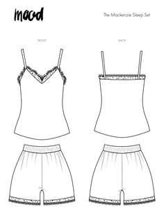 the mock top and shorts sewing pattern is shown in two different sizes, including one with lace