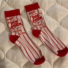 Fresh Popcorn Socks Two Left Feet Brand One Size Fits Most Perfect Condition, Nwot Offers Welcome Bundle For A Discount Popcorn Socks, Fresh Popcorn, Popcorn, Hosiery, Lady In Red, Red White, Red And White, Socks, Women Accessories