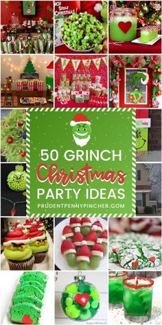 christmas party ideas with green and red decorations, cupcakes, cookies, desserts and more