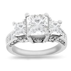 This piece is designed with a princess cut center stone that has an option to weigh in size anywhere between 0.75 ct. princess cut center stone, but can be customized between 0.50-1.00 carat. Surrounded by a total of an additional 1.10 ct. tw. in round & princess cut diamonds set in a combination 4-prong, channel a Mens Earrings Studs, Three Stone Diamond Rings Engagement, Diamond Ring Princess Cut, Radiant Engagement Rings, Real Gold Jewelry, Fine Diamond Jewelry, Princess Cut Rings, Three Stone Diamond, Real Jewelry