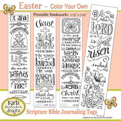 three bible bookmarks with the words easter and jesus on them, each in different font