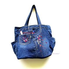 Blue Jean Bag Recycled Denim Jeans Handmade Shoulder Tote Woman Purse Handbag #6 | eBay Handmade Rectangular Recycled Denim Bag, Casual Handmade Recycled Denim Shoulder Bag, Casual Handmade Shoulder Bag In Recycled Denim, Daily Use Handmade Recycled Denim Shoulder Bag, Handmade Denim Blue Cotton Bag, Handmade Denim Blue Cotton Shoulder Bag, Denim Recycle, Jean Ideas, Jeans Purse